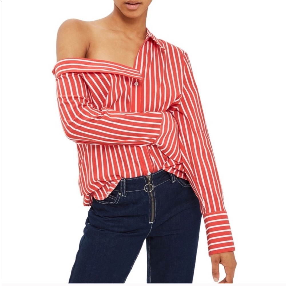 Topshop Off The Shouder Button Down Top